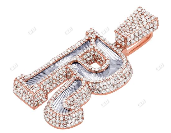 10K Rose Gold Letter R Iced Out Hip Hop Initial Pendant hip hop jewelry CustomDiamJewel