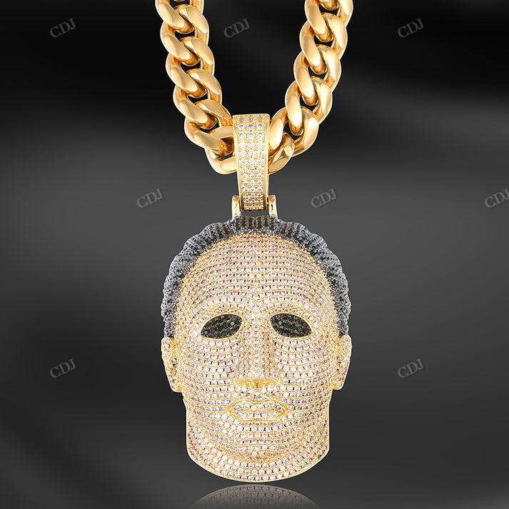 Iced Out Man Head Moissanite Diamond Two Tone Pendant hip hop jewelry CustomDiamJewel
