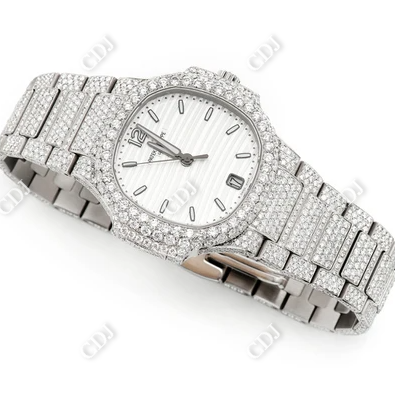 Fully Iced Out 36mm Patek Philippe Nautilus Moissanite Ladies Watch customdiamjewel