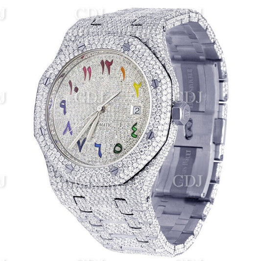 Men Women Arabic Custom Dial Hip Hop VVS Moissanite Diamond Watch customdiamjewel