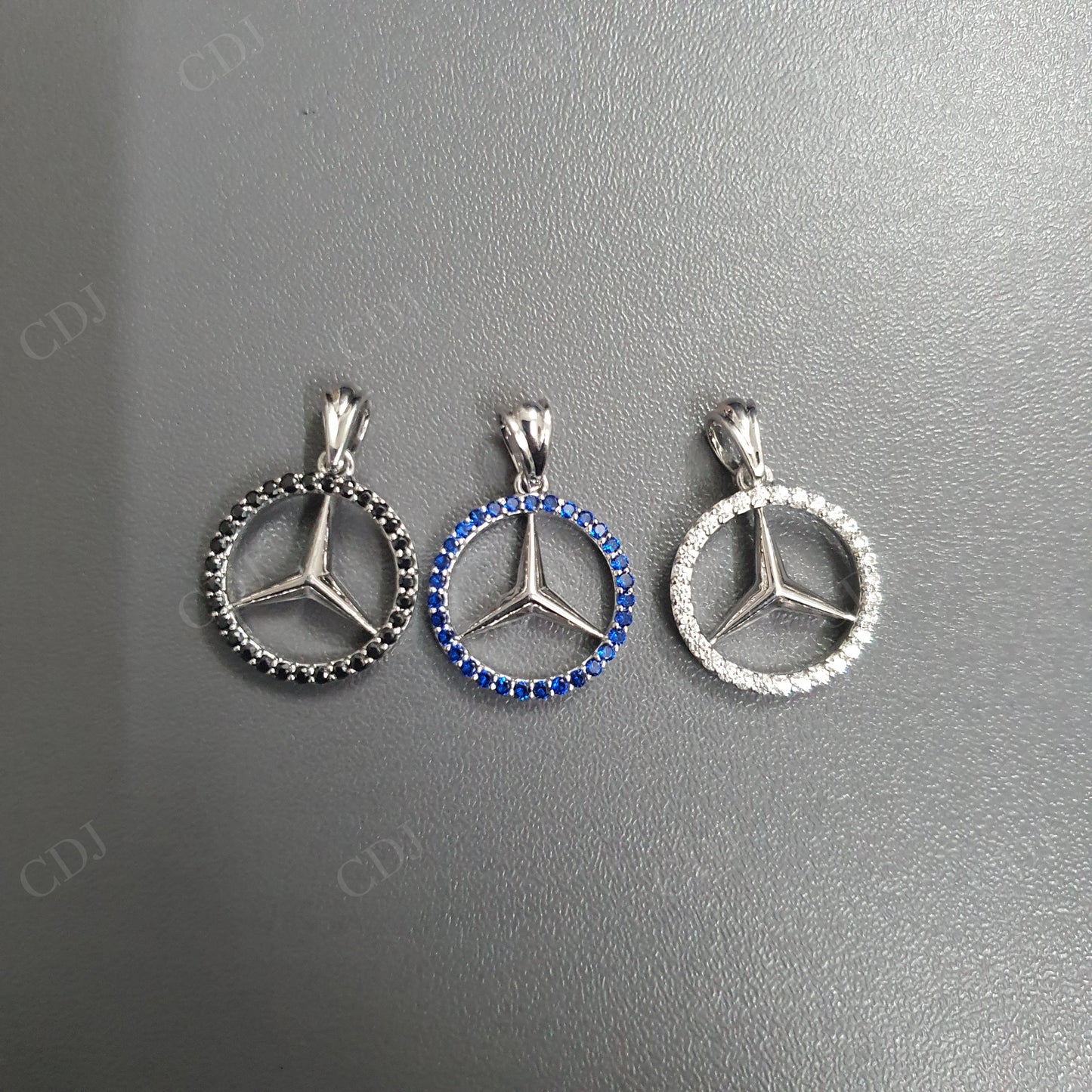 Black & White Moissanite & Blue Sapphire Benz Symbol Silver Pendant hip hop jewelry customdiamjewel   