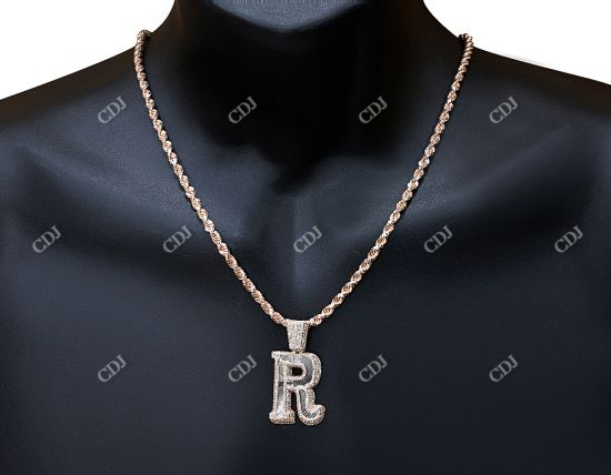 10K Rose Gold Letter R Iced Out Hip Hop Initial Pendant hip hop jewelry CustomDiamJewel
