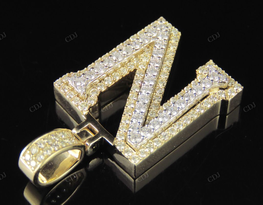 1.5CTW Solid Gold Real Diamond initial 'N' Letter Pendant CustomDiamJewel