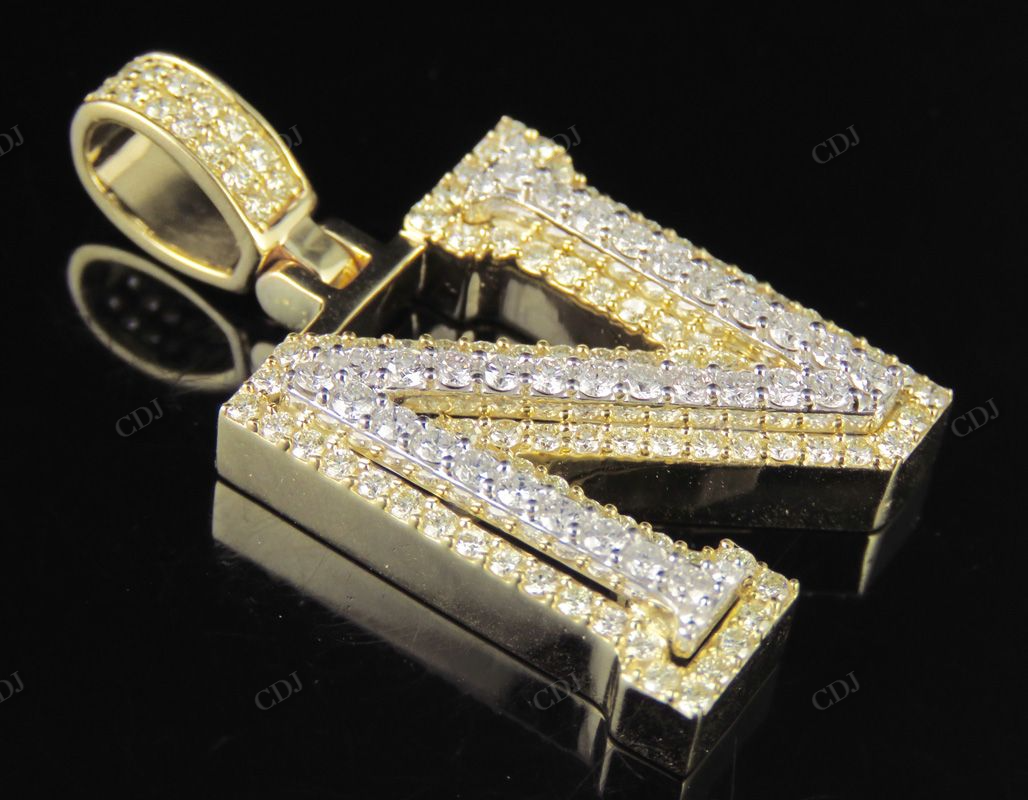 1.5CTW Solid Gold Real Diamond initial 'N' Letter Pendant CustomDiamJewel