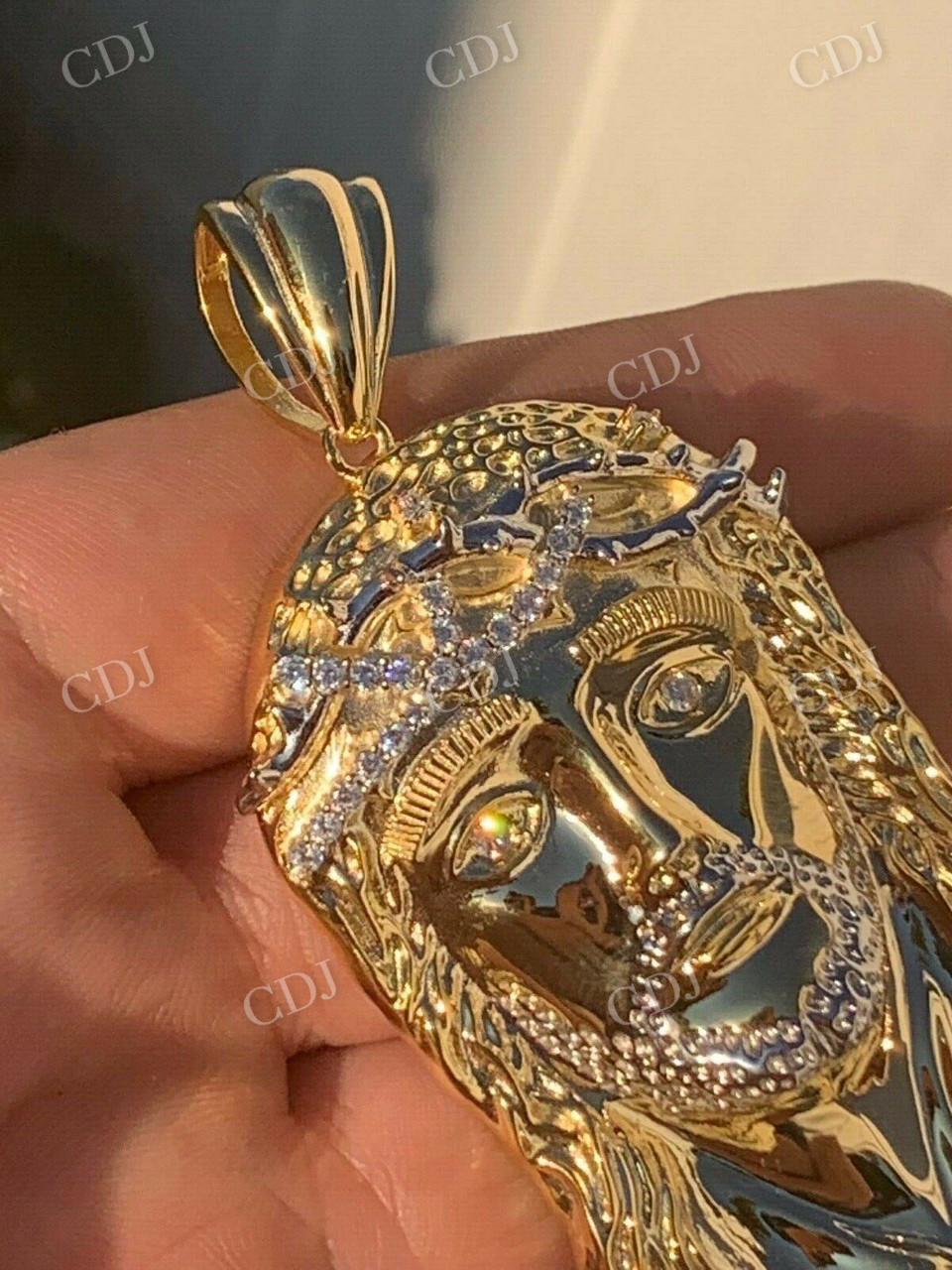 Two Tone Jesus Piece Diamond Pendant  customdiamjewel   