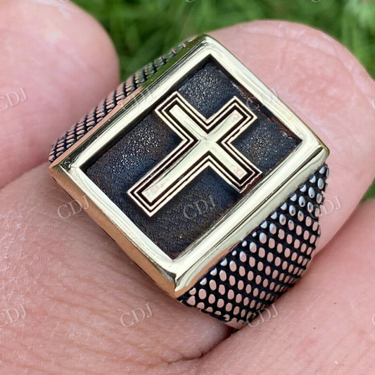 Solid Gold Mens Christian Cross Hip Hop Ring customdiamjewel