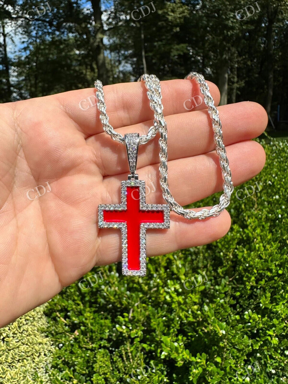 Cross Blood Red Diamond Pendant  customdiamjewel   