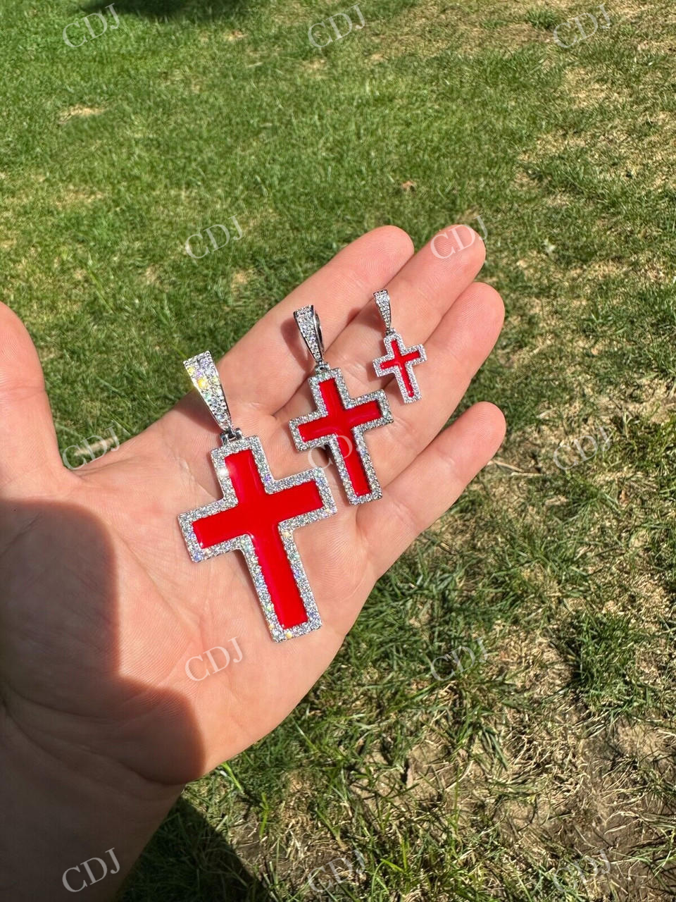 Cross Blood Red Diamond Pendant  customdiamjewel   