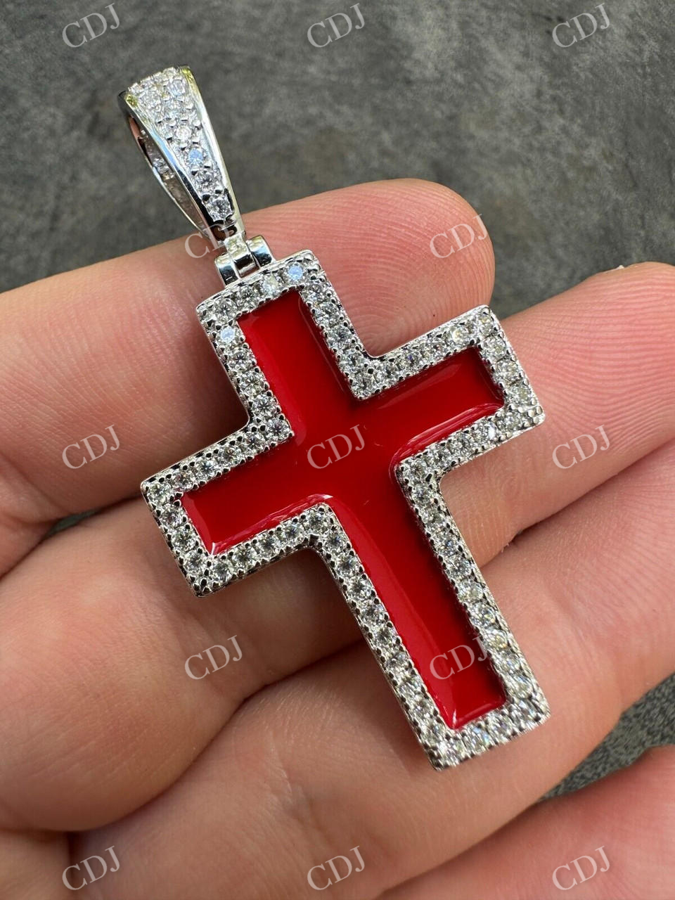 Cross Blood Red Diamond Pendant  customdiamjewel   