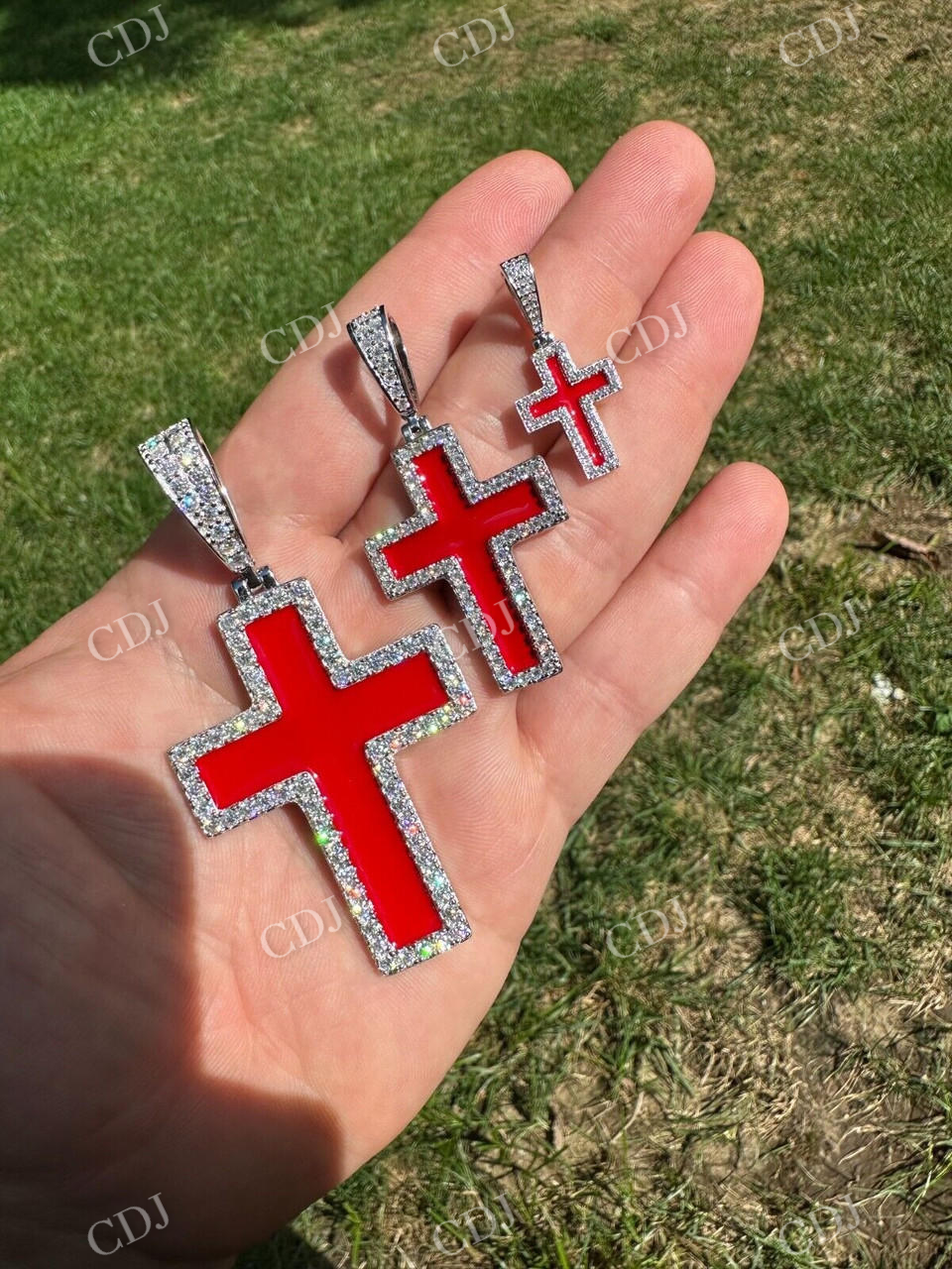 Cross Blood Red Diamond Pendant  customdiamjewel   