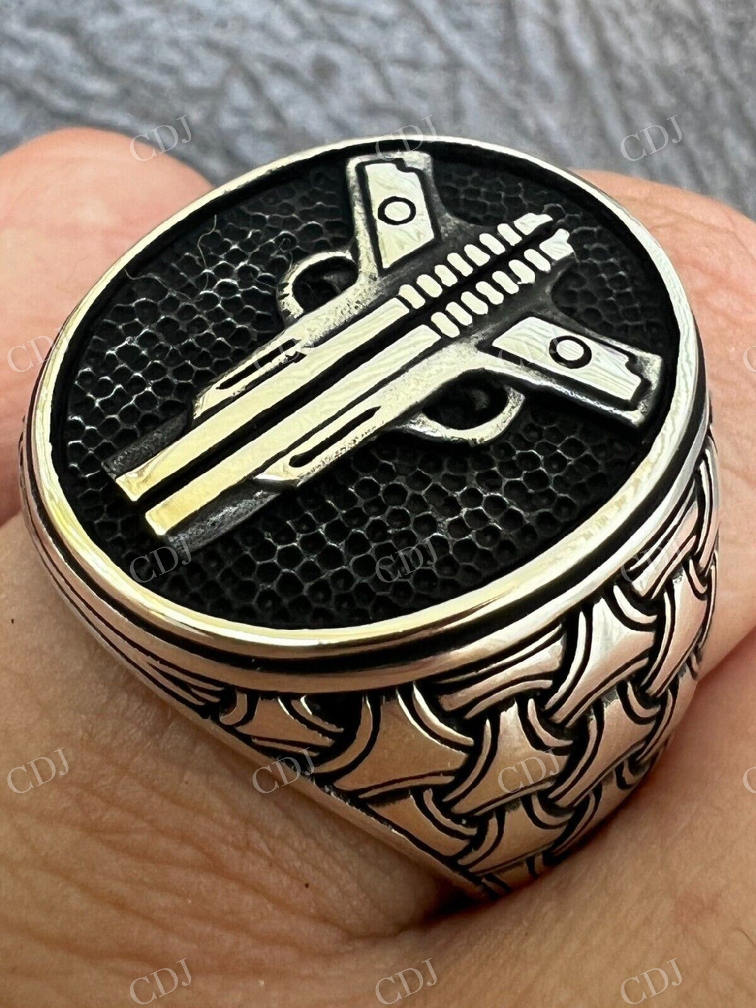 Unique Guns Pistols Hip Hop Gangster Men's Ring  customdiamjewel   