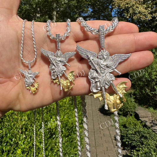 Michael Slaying Dragon Diamond Pendant  customdiamjewel   