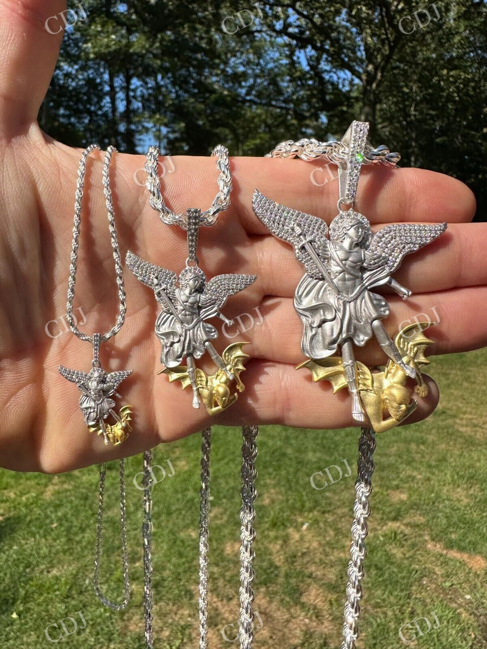 Michael Slaying Dragon Diamond Pendant  customdiamjewel   