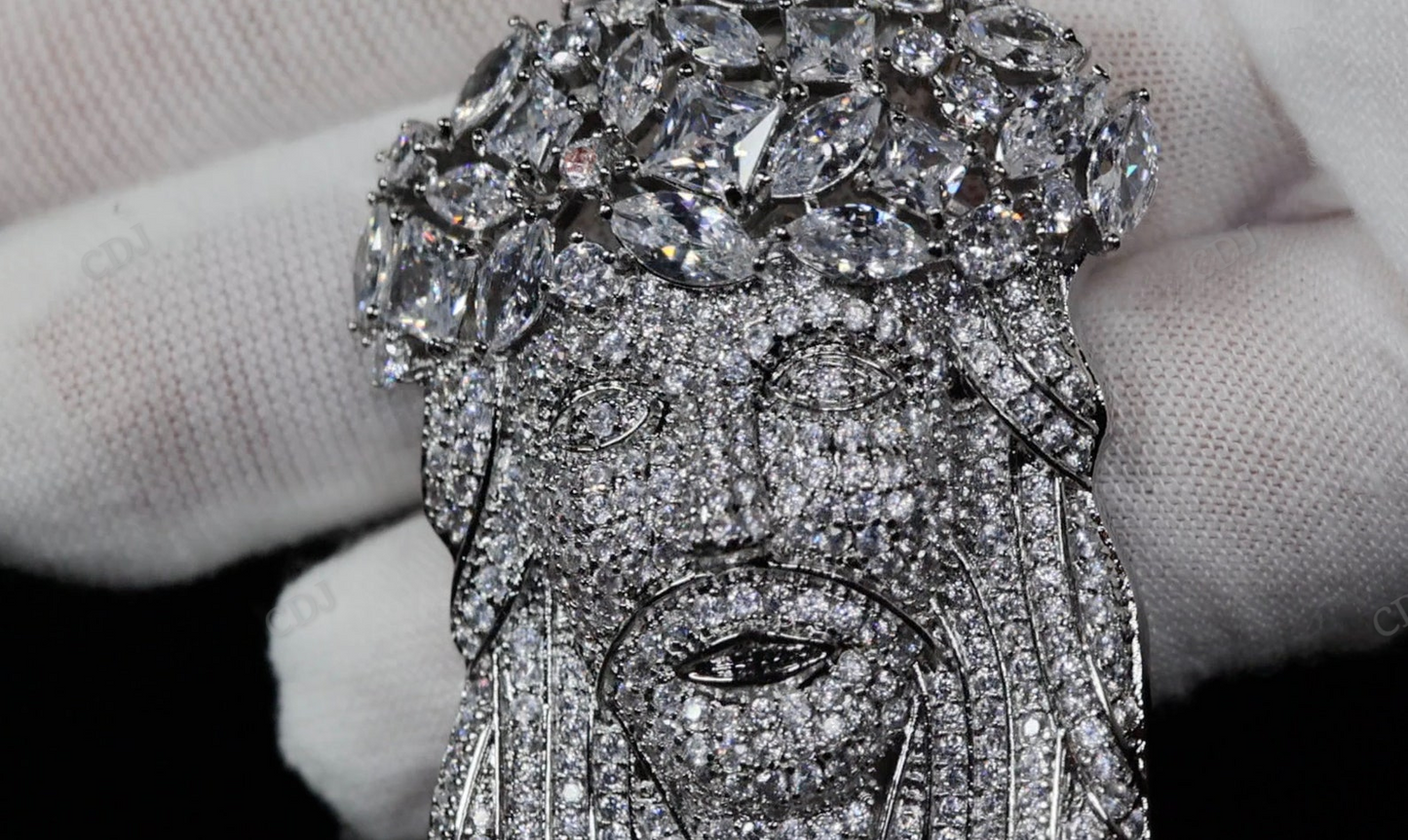 Hip Hop Fully Iced Out Sterling Silver Jesus Pendant hip hop jewelry CustomDiamJewel