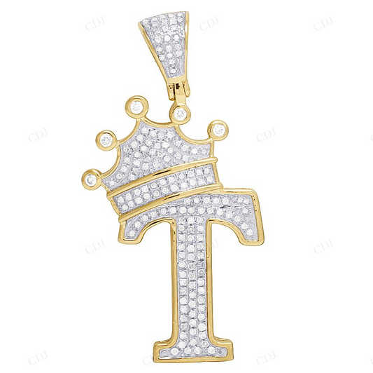 1.6" 0.50 CTW 10K Yellow Gold Natural Diamond Crown "T" Pendant CustomDiamJewel