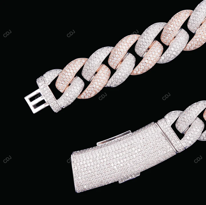 Two Tone Rose White Gold Plated Miami Cuban Link Chain CustomDiamJewel