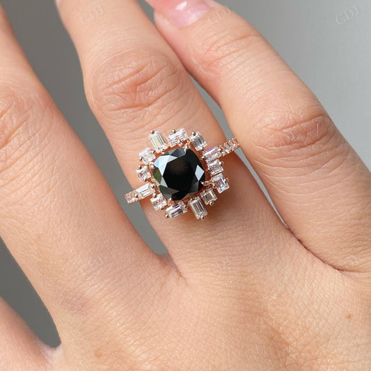 Black Onyx Halo Moissanite Diamond Statement Ring