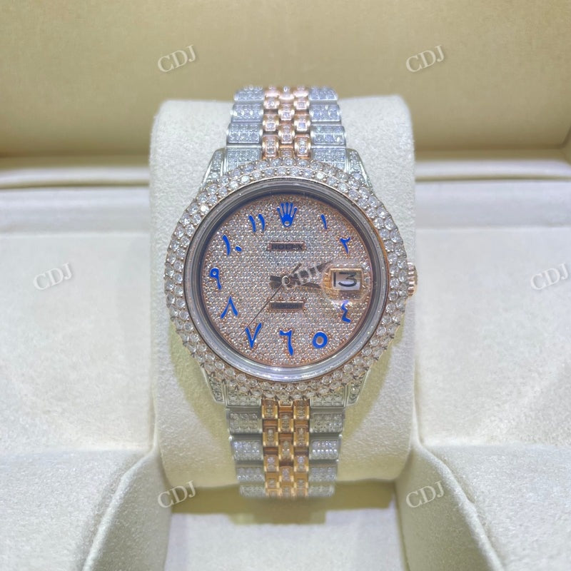 Rolex Jubilee Rose White Blue Arabic Dial Lab Grown Diamond Watch customdiamjewel