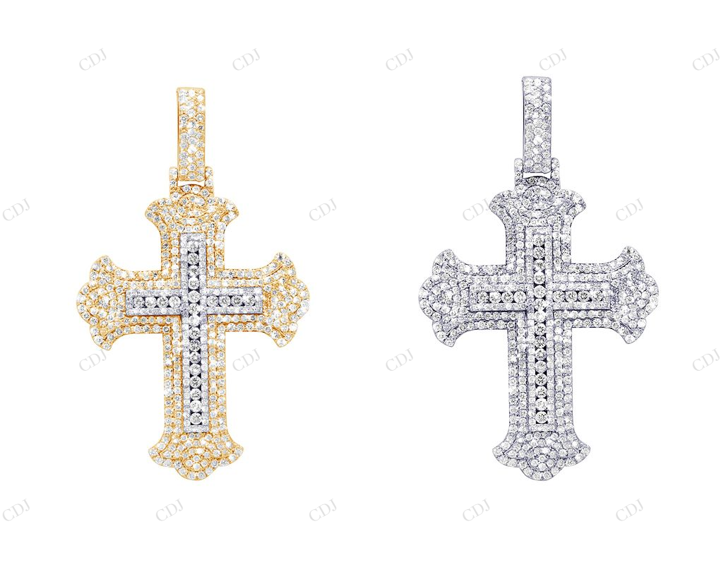 3.2 Inch Lab Grown Diamond 10K Gold Magnificent Cross Pendant Hip Hop Pendent CustomDiamJewel