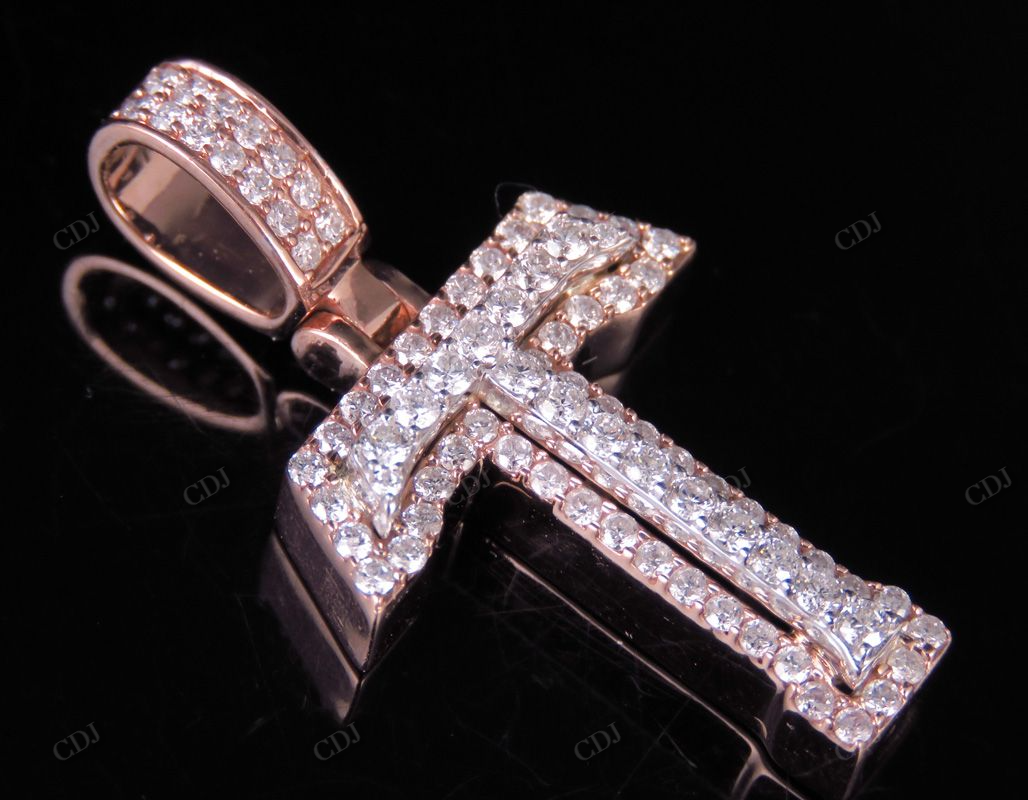 1.5" 1.25 CTW Two Tone Gold Natural Diamond Custom Initial 'T' Letter Pendant CustomDiamJewel