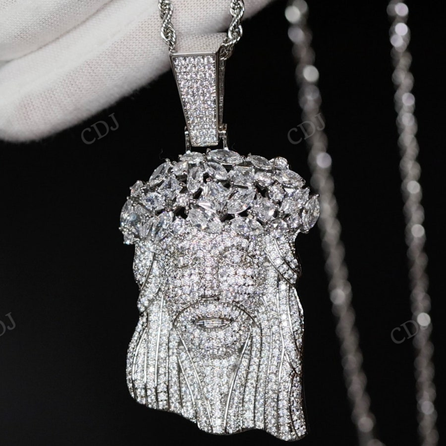 Hip Hop Fully Iced Out Sterling Silver Jesus Pendant hip hop jewelry CustomDiamJewel