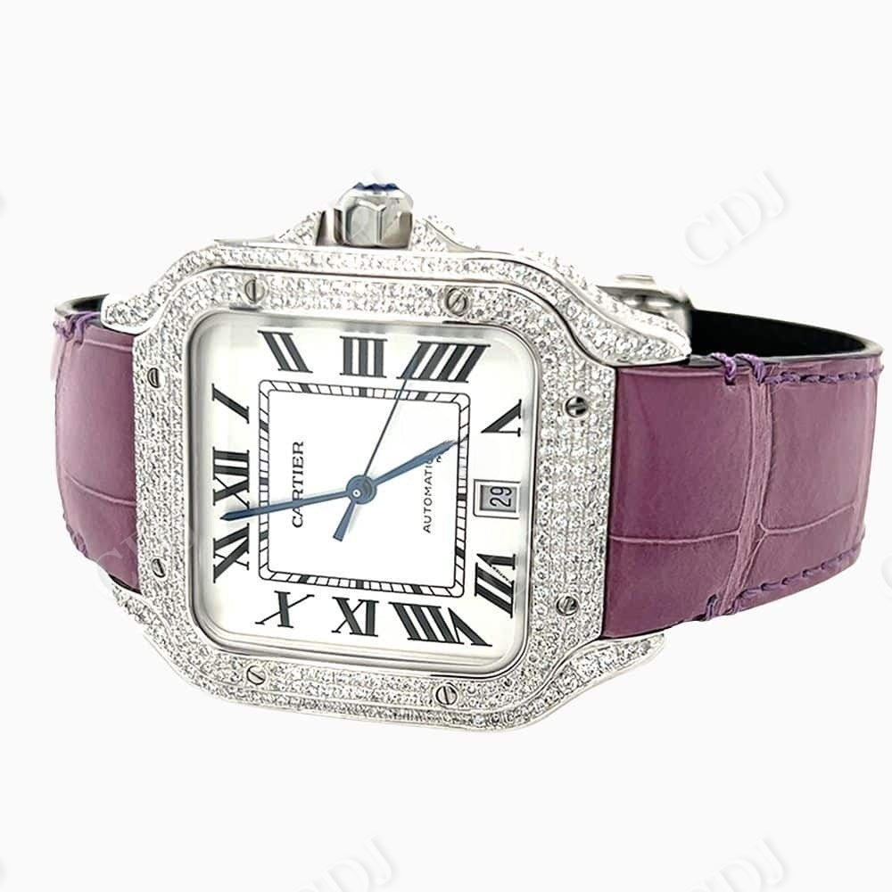 Pink Belt Diamond Bezel Cartier Santos Moissanite Watch customdiamjewel
