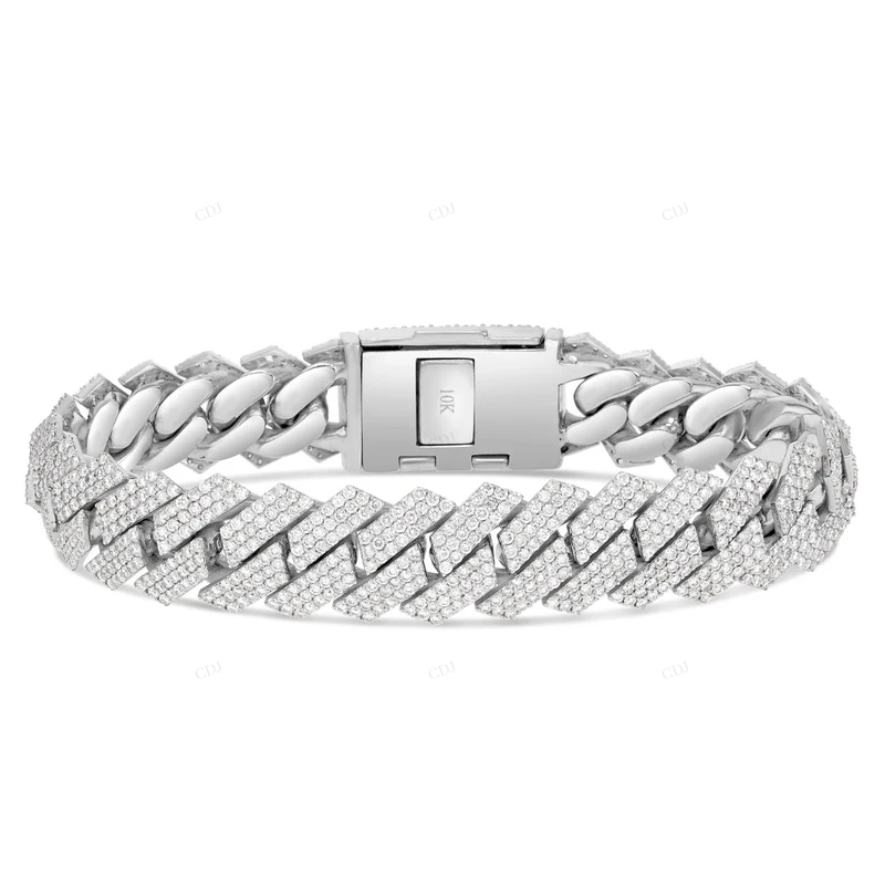 VVS Moissanite White Gold Hip Hop Cuban Link Bracelet CustomDiamJewel