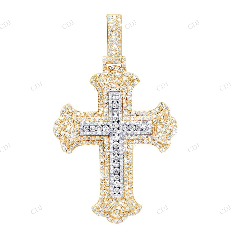 3.2 Inch Lab Grown Diamond 10K Gold Magnificent Cross Pendant Hip Hop Pendent CustomDiamJewel