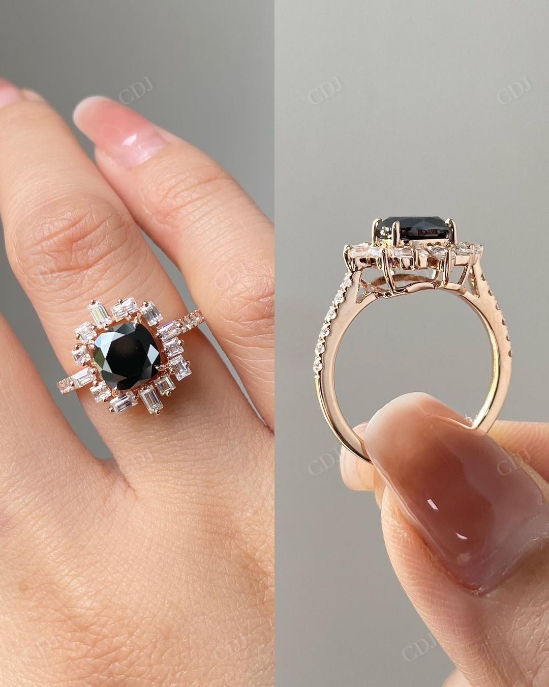 Black Onyx Halo Moissanite Diamond Statement Ring