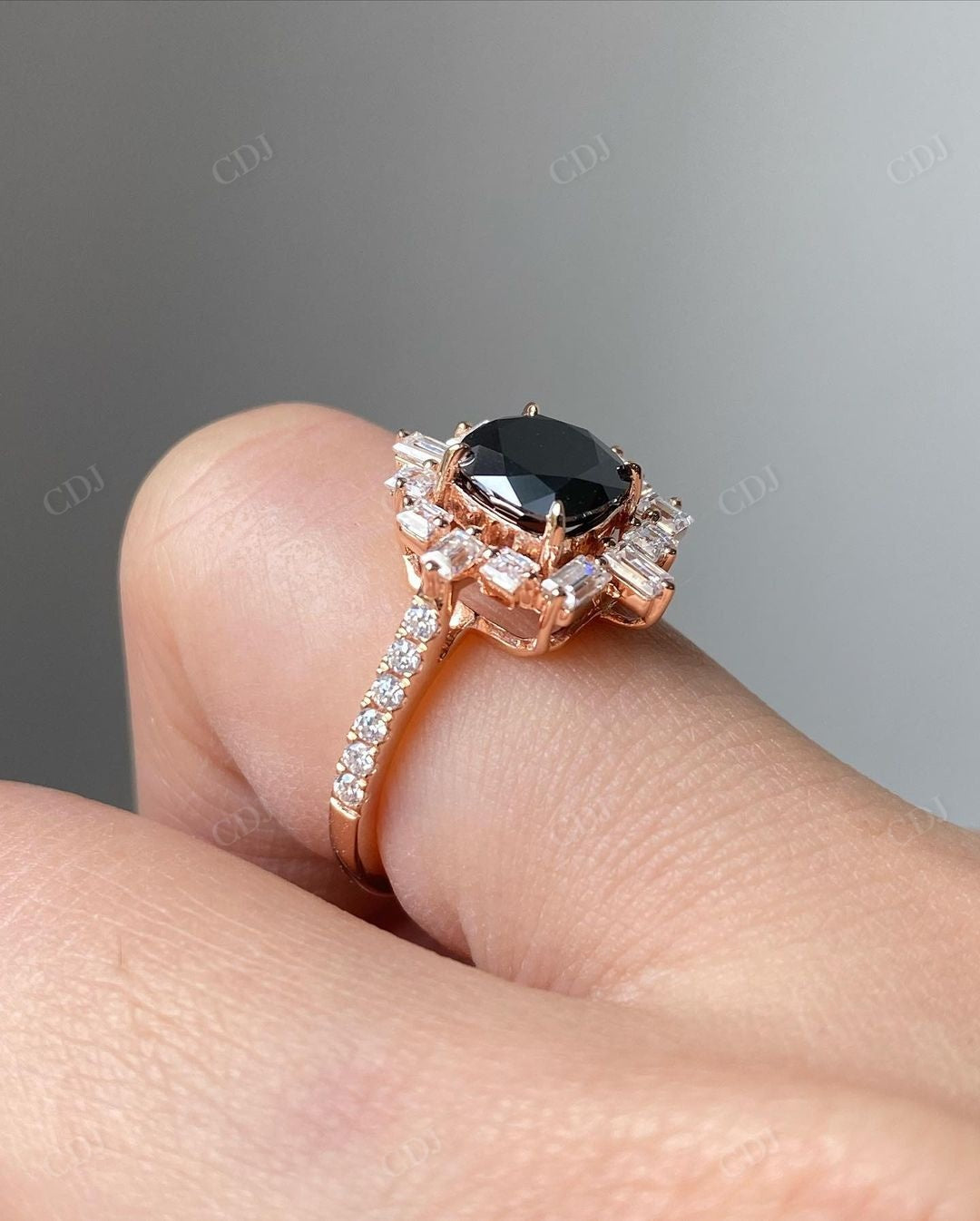 Black Onyx Halo Moissanite Diamond Statement Ring