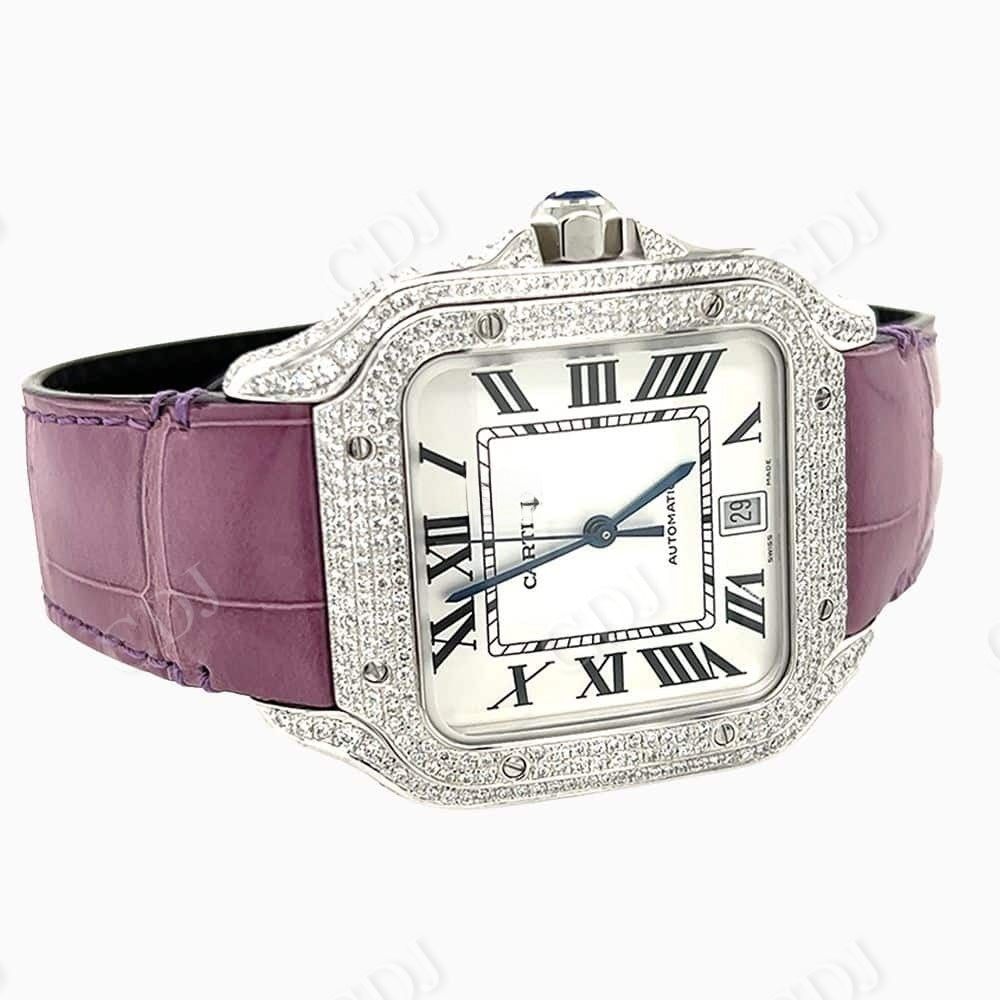 Pink Belt Diamond Bezel Cartier Santos Moissanite Watch customdiamjewel