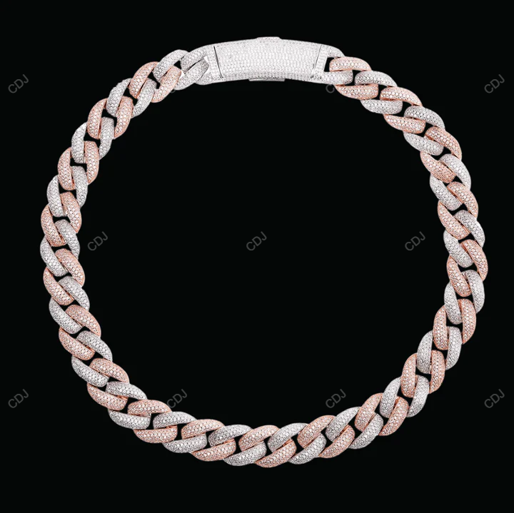Two Tone Rose White Gold Plated Miami Cuban Link Chain CustomDiamJewel