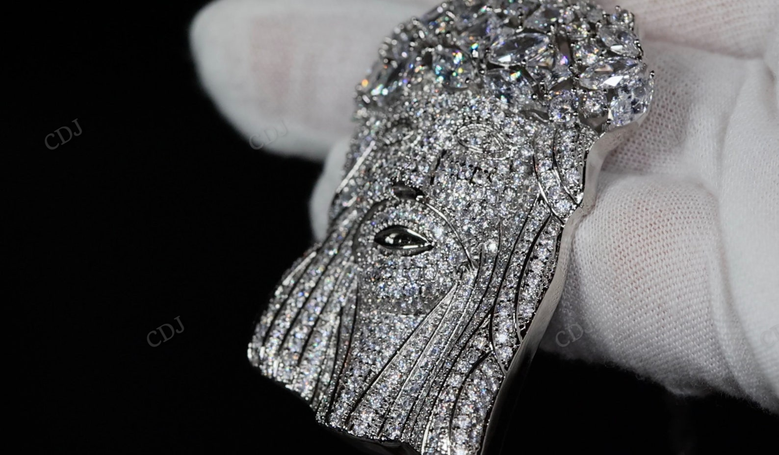 Hip Hop Fully Iced Out Sterling Silver Jesus Pendant hip hop jewelry CustomDiamJewel