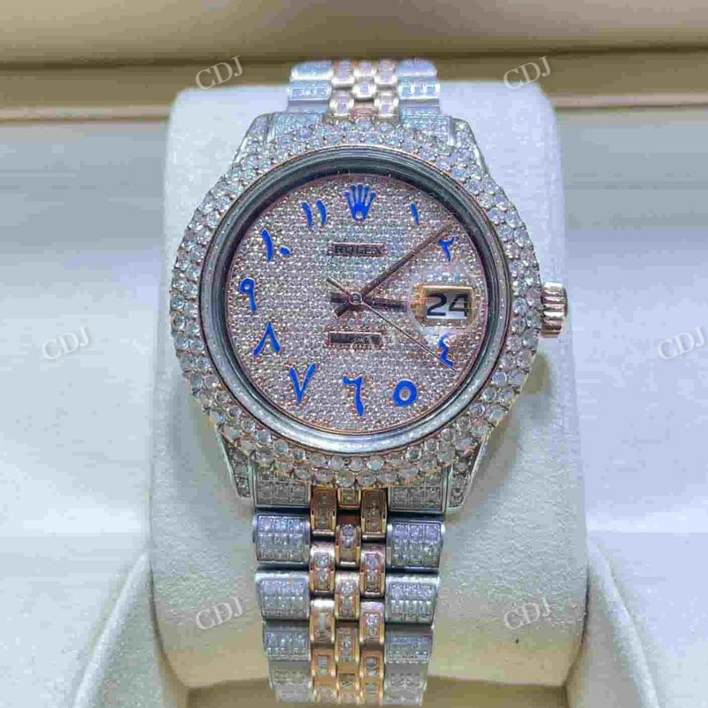 Rolex Lab Rolex Jubilee Rose White Blue Arabic Dial Lab Diamond Watch ...