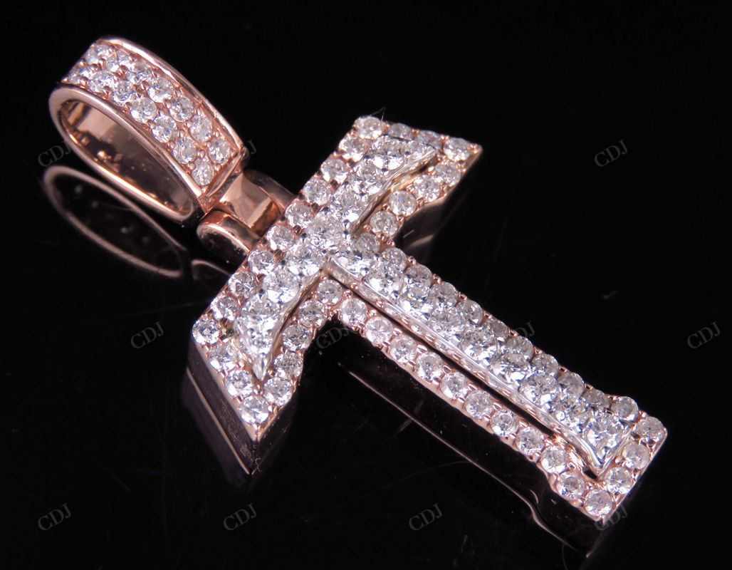 1.5" 1.25 CTW Two Tone Gold Natural Diamond Custom Initial 'T' Letter Pendant CustomDiamJewel
