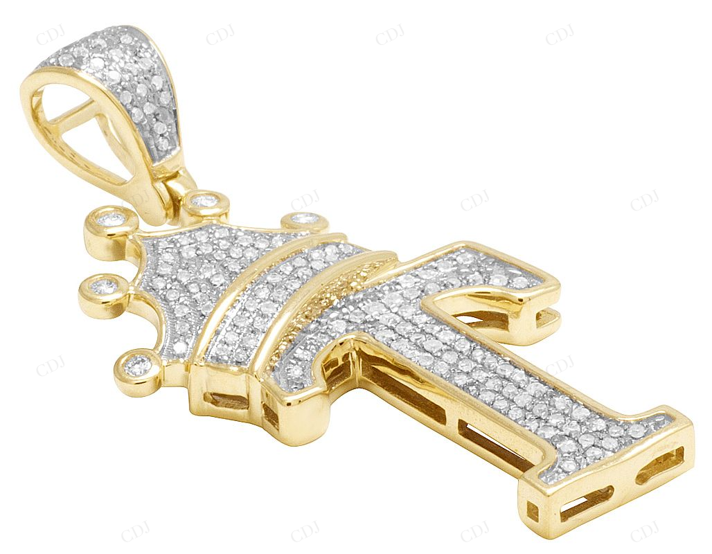 1.6" 0.50 CTW 10K Yellow Gold Natural Diamond Crown "T" Pendant CustomDiamJewel