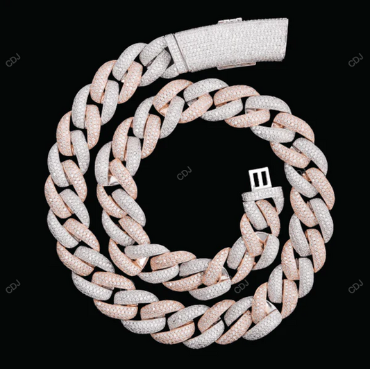 Two Tone Rose White Gold Plated Miami Cuban Link Chain CustomDiamJewel