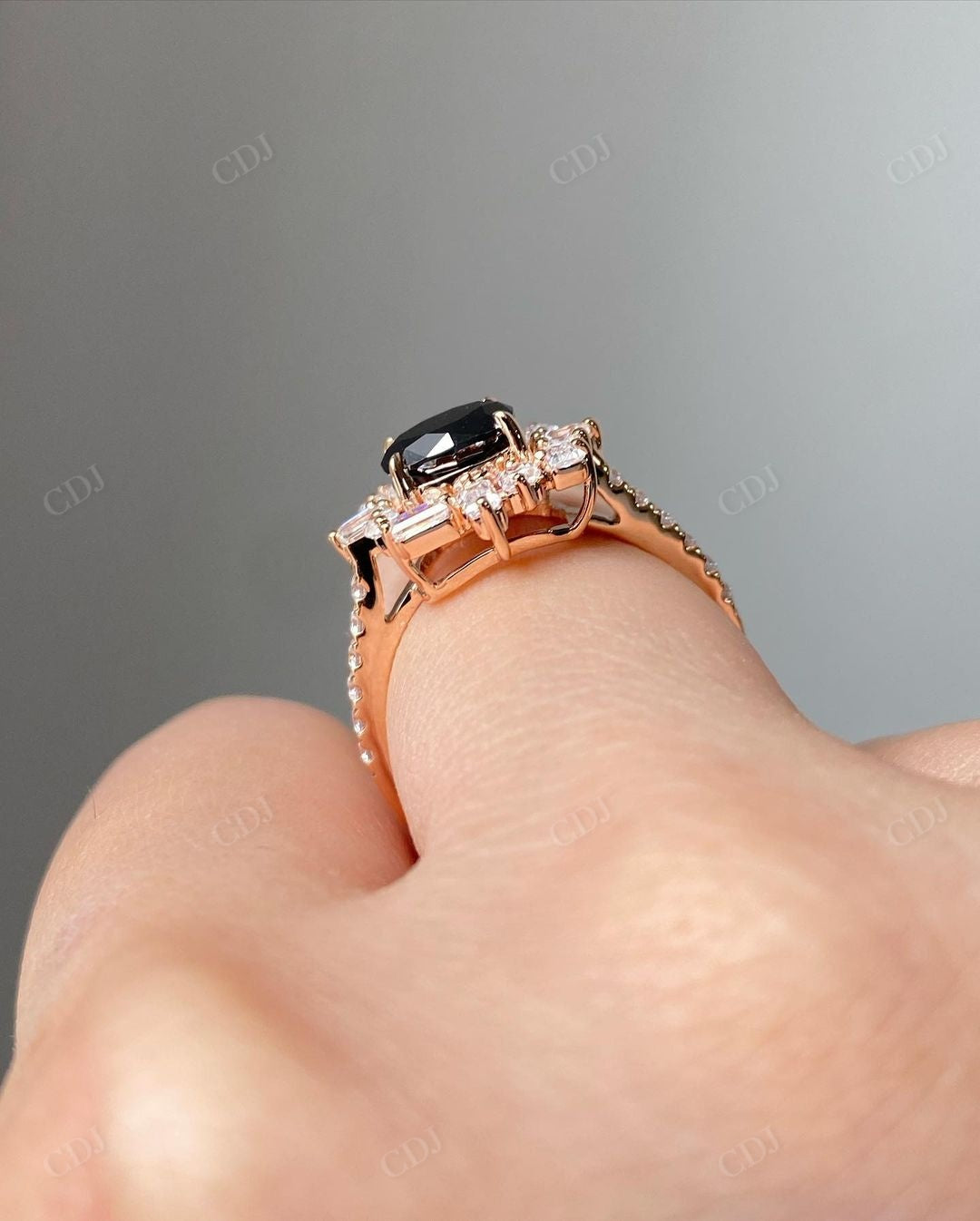 Black Onyx Halo Moissanite Diamond Statement Ring