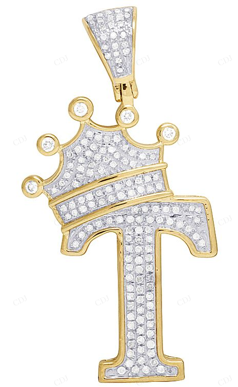 1.6" 0.50 CTW 10K Yellow Gold Natural Diamond Crown "T" Pendant CustomDiamJewel