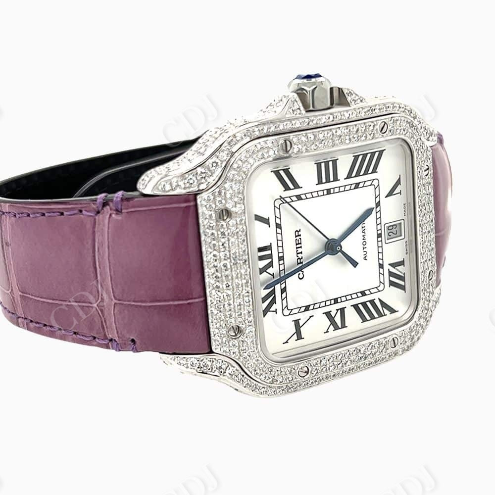 Pink Belt Diamond Bezel Cartier Santos Moissanite Watch customdiamjewel