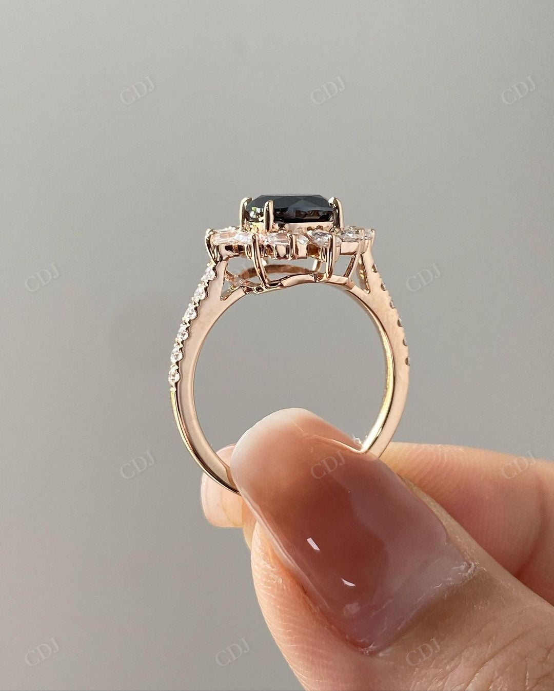 Black Onyx Halo Moissanite Diamond Statement Ring