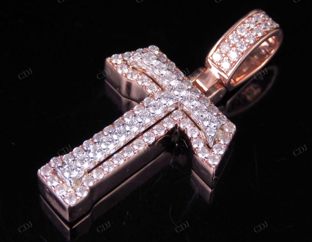 1.5" 1.25 CTW Two Tone Gold Natural Diamond Custom Initial 'T' Letter Pendant CustomDiamJewel