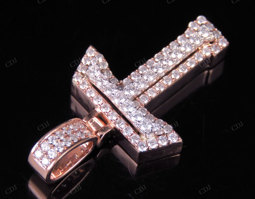 1.5" 1.25 CTW Two Tone Gold Natural Diamond Custom Initial 'T' Letter Pendant CustomDiamJewel