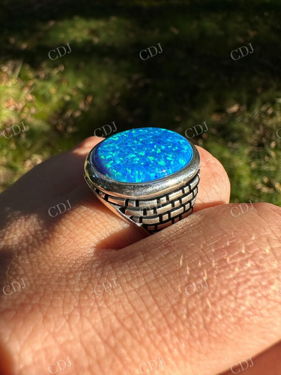 Hip Hop Blue Opal Gem Ring For Men's  customdiamjewel   