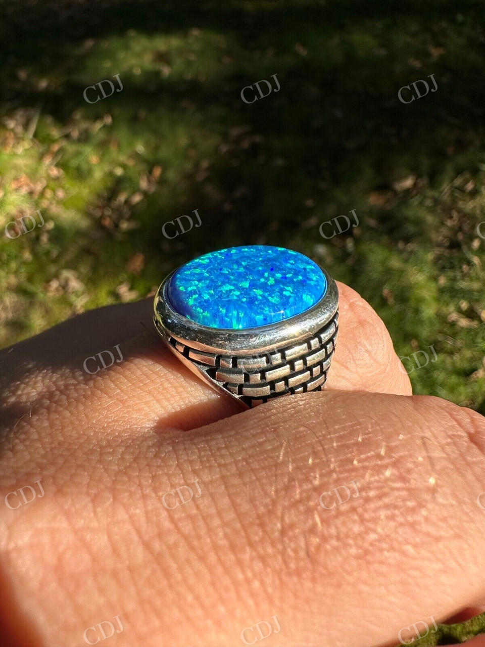Hip Hop Blue Opal Gem Ring For Men's  customdiamjewel   