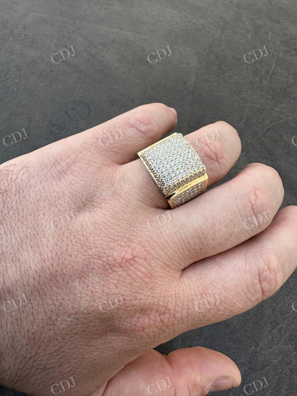 14K Yellow Gold Square Micropave Hip Hop Ring  customdiamjewel   