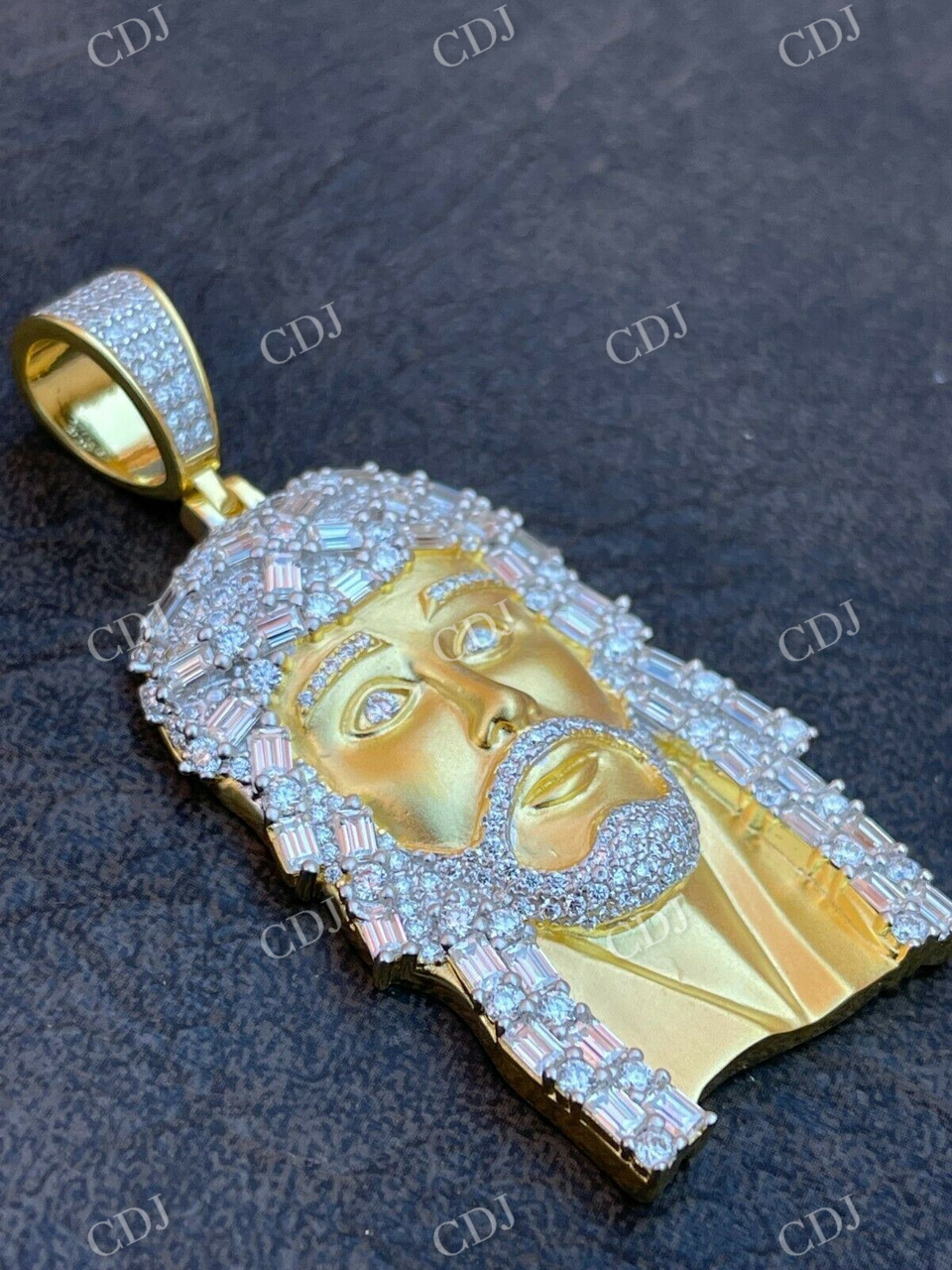 Natural Diamond Baguette Jesus Piece Pendant  customdiamjewel   