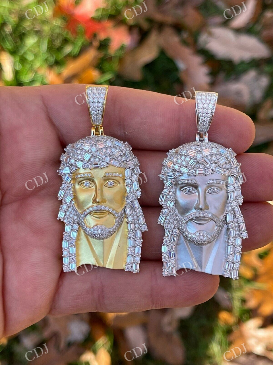 Natural Diamond Baguette Jesus Piece Pendant  customdiamjewel   