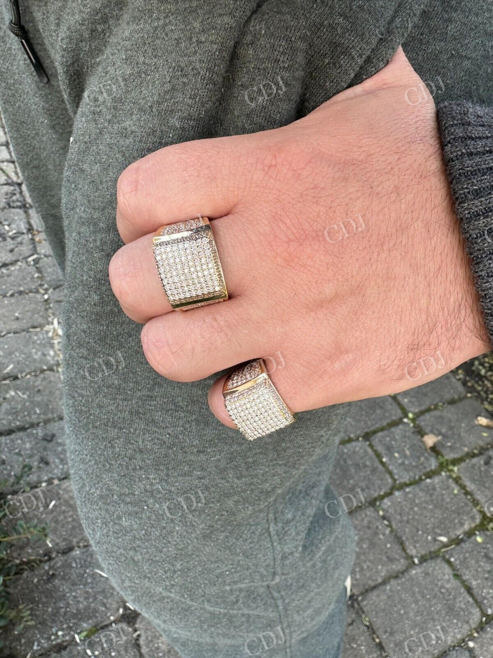 14K Yellow Gold Square Micropave Hip Hop Ring  customdiamjewel   
