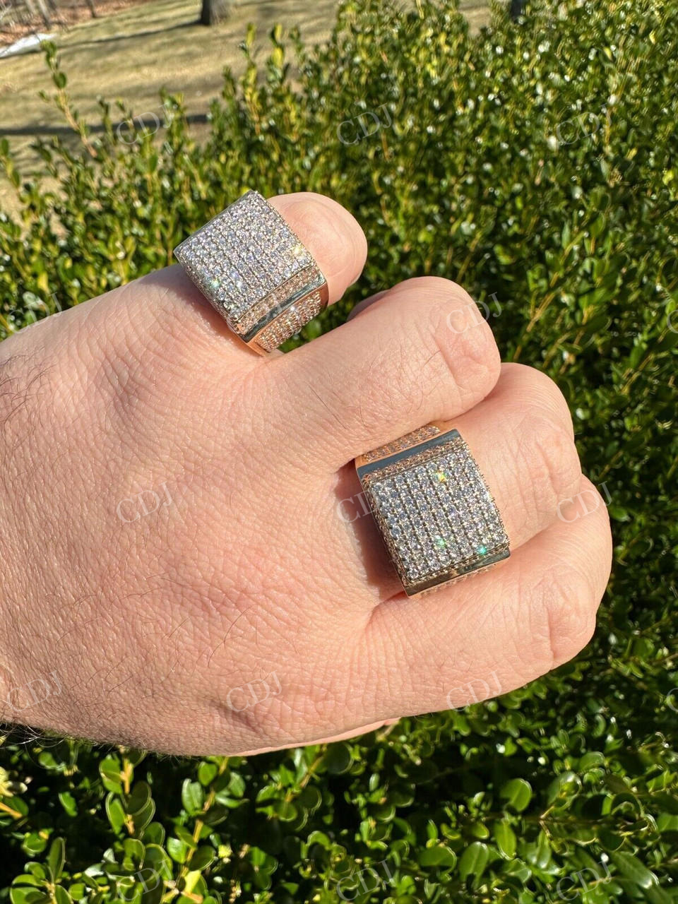 14K Yellow Gold Square Micropave Hip Hop Ring  customdiamjewel   